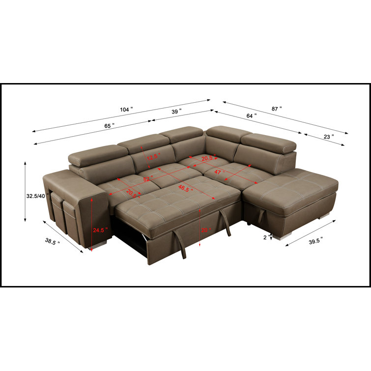 Latitude Run® 105" Sectional Sofa With Adjustable Headrest ,Sleeper